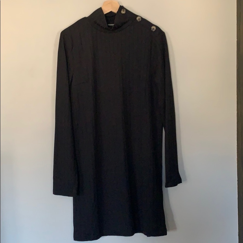 Black wife-ribbed long-sleeve knee-length dress